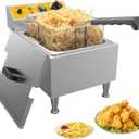 Large Deep Fryer with Basket and Lid 10L(10.6Qt), 304SS Electric Deep Fryer for Home and Commercial, Countertop Deep Fryers, 1750W Fast Heating, 120V
