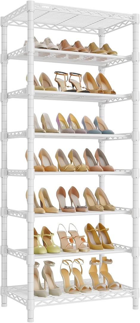 VIPEK S1 Shoe Rack, 8-Tier Metal Durable Shoe Organizer, Heavy Duty Large Capacity Up to 24 Pairs, Adjustable & Detachable Shoe Shelves for Entryway/Bedroom/Closet, Holds Up to 544 lbs, White