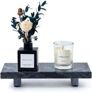 Natural Marble Tray Pedestal Stand  8.7"x4" Soap & Jewelry Riser for Bathroom Counter, Kitchen Sink, Vanity Organizer, Decorative Stone Catchall for Perfume, Candles (Black)