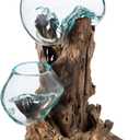 Cape Craftsmen 12" H Hand-Blown Blue Tinted Bubble Glass On Natural Teak Driftwood Terrarium | Home Dcor Indoor Planter with Stand | Pot for Succulent and Plants (Large)