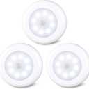 STAR-SPANGLED 3 Pack 3.1 Motion Sensor Lights Indoor AA Battery Operated, Stick on LED Puck Light for Closet, Stairs, Under Cabinet, Kitchen, Cool White