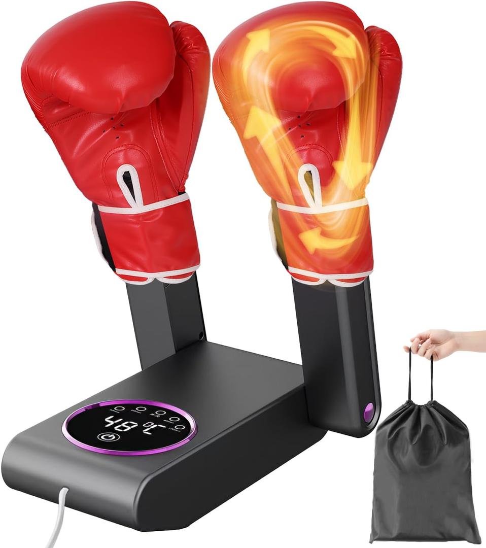 Boxing Glove Dryer with Smart Display& Storage Bag, Portable Glove Dryer& Moisture Remover, Constant Temperature Punching Gloves Dryer with Adjustable Heat& Timer for Home Gym(Black)