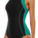 beautyin Women One Piece Bathing Suit Sport Swimsuit Athletic Racing Swimwear M Black Green. M