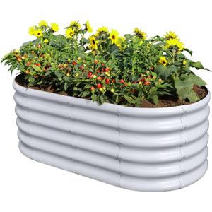 Land Guard 18 Tall 42ft Galvanized Raised Garden Bed Kit, Galvanized Planter Garden Boxes Outdoor, Oval Large Metal Raised Garden Bed for Vegetables (Modern Gray, 421.5ft)