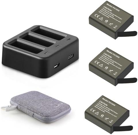GEEKAM PG1050 Action Camera Battery, 1050mAh (2 pcs.) with 3-Channel USB Charger, Compatible with AKASO EK7000/APEMAN/Dragon Touch/Apexcam/Vemont/COOAU/EKEN and More