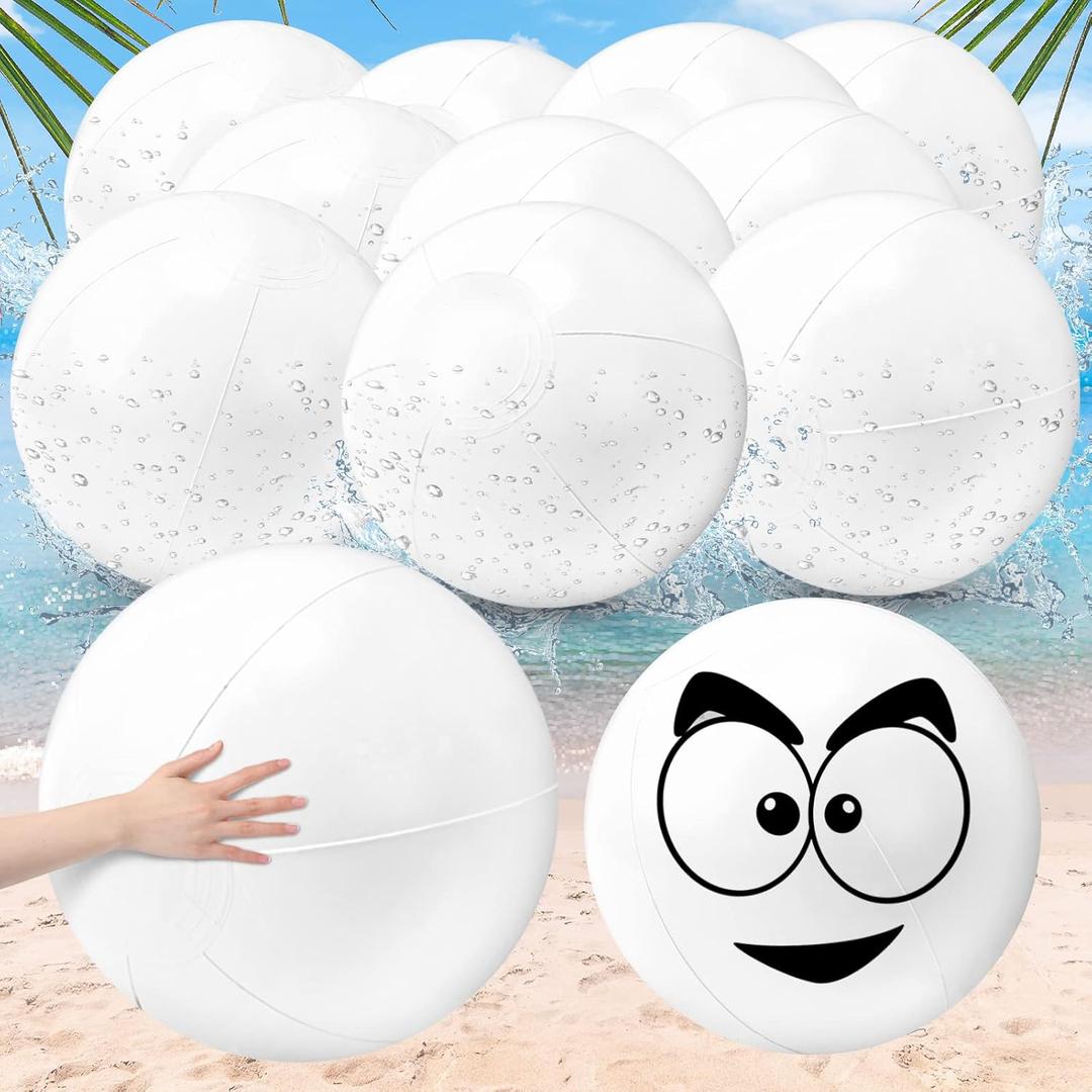 Junkin 10 Pieces Solid White Beach Balls Bulk Big Inflatable Beach Ball Giant Swimming Pool Balls Beach Game Toy for Summer Beach, Pool and Party Favor (20 Inch)