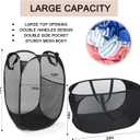 Mesh Pop Up Hamper,Mesh Laundry Basket With Durable handle, Foldable Dirty Laundry Baskets,Pop Up Travel Laundry Basket,Suitable for Washing and Storing Laundry (2Pcs, Black)