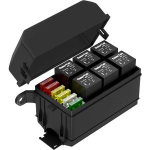 DaierTek 12V Relay Box 6 Slots Fuse Relay Block 6 Slots ATC/ATO Fuse and Relay Block with Relay Universal Fuse and Relay Box Kit for Truck Marine Boat