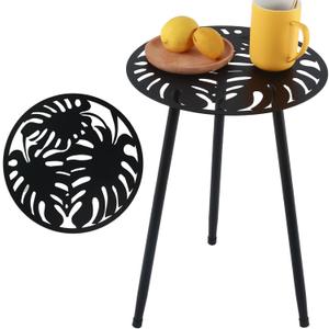 1 Pack Metal Outdoor Side Tables Small Outside Round End Table for Patio Modern Accent Garden Corner Table for Small Spaces, Balcony, Porch, Weather-Resistant, Plant Stand Indoor, Black, 13.5"