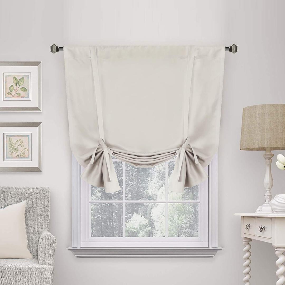 H.VERSAILTEX Blackout Room Darkening Curtain Balloon Curtains & Tie-up Curtains Bathroom Window Shades Short Rod Pocket Curtain Panel - 42" Wide by 63" Long - Solid in Ivory/Cream