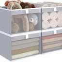 Linen Closet Organizers and Storage, Closet Storage Bins Basket Organizer, Foldable Organization Baskets with Mesh Window for Clothes Towels and Toys, 14.5" x 14.5" x 10.25", Gray, 4 pack