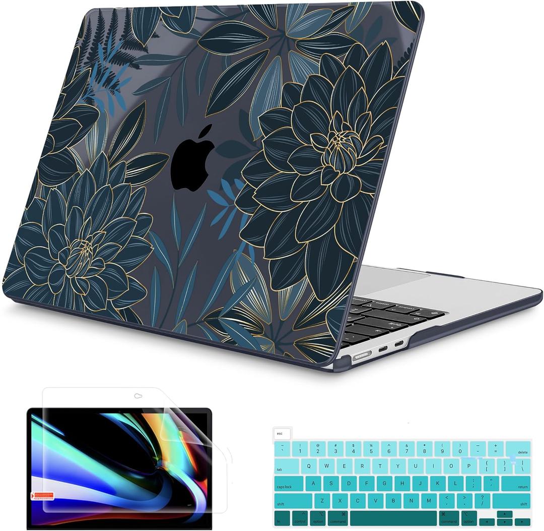 Mektron for 2026 M5 MacBook Air 13.6 Inch A3449 Case Fits 2025 A3240 M4 2024 A3113 M3 2023 A2681 M2 with Liquid Retina Display, Printed Plastic Hard Shell for MacBook Air 13.6", Dahlia Flower C035