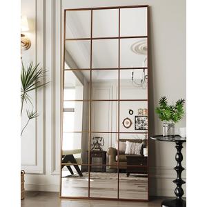 Antok Full Length Mirror, Floor Mirror 65" x 22" Rectangular Window Decorative Mirror, Metal Framed Decor Floor Mirror Art Pane Mirror Wall Decor for Bedroom, Living Room, Entryway, Bronze