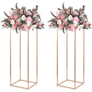 Gold Wedding Flower Stands, Set of 2 Metal Vases Column Geometric Wedding Table Display Centerpieces 31 inches Tall Floral Decoration Holders for Wedding Party Decor