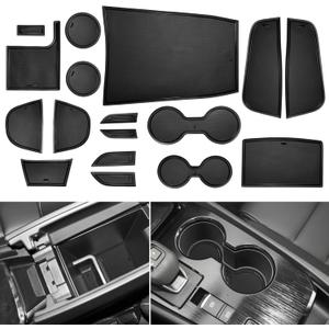 SENSHINE Center Console Liner for Nissan Rogue Accessories 2021 2022 2023 2024 2025 2026 Cup Holder Insert Coaster Door Pocket Mats Non-Slip Pad Anti Dust Interior Trim 17PCs Set (Black Trim)