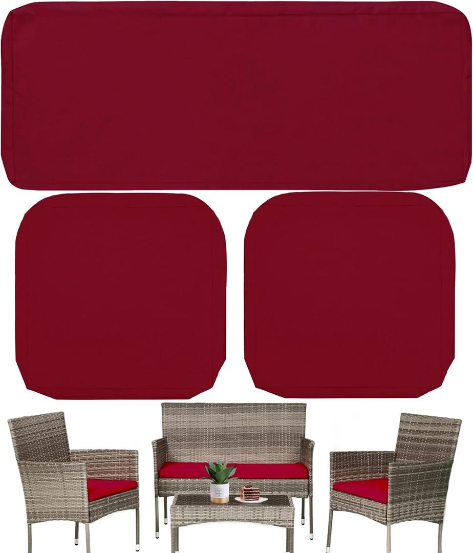 3 Pack Outdoor Cushion Covers Replacement, Waterproof Patio Seat Cushion Cover Fit for 4-Seater Wicker Rattan Conversation Set Loveseat Chair Couch Furniture, Cover Only, 38x19x2,19x19x2,Burgundy (Burgundy-zipper Closure Style)