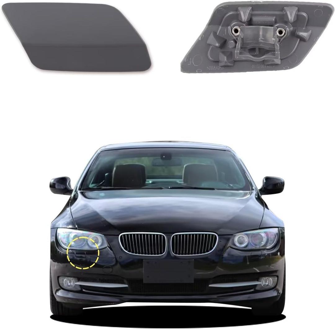 Car Front Bumper Headlight Washer Cover Compatible with BMW 328i 3351 335lS Coupe Convertible 2011-2013 Headlight Washer Nozzles Cover 61677253393 61677253394 Water Spray Cover Unpainted Right (Right Passengers side)