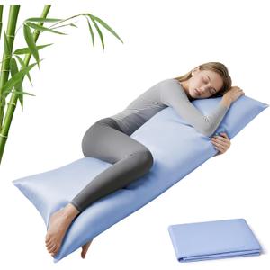 MR&HM Cooling Body Pillow Case 20"x54", Body Pillow Cover for Hot Sleepers, Breathable & Moisture Wicking, Soft Envelope Long Pillowcase, Rayon Derived from Bamboo & Polyester Blend, Light Blue