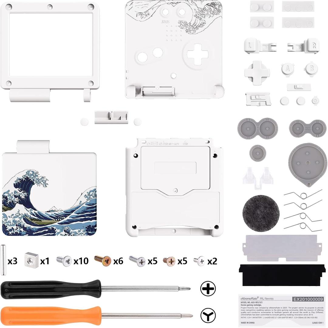IPS Ready Upgraded eXtremeRate The Great Wave Custom Replacement Housing Shell for Gameboy Advance SP GBA SP – Compatible with Both IPS & Standard LCD – Console & Screen NOT Included