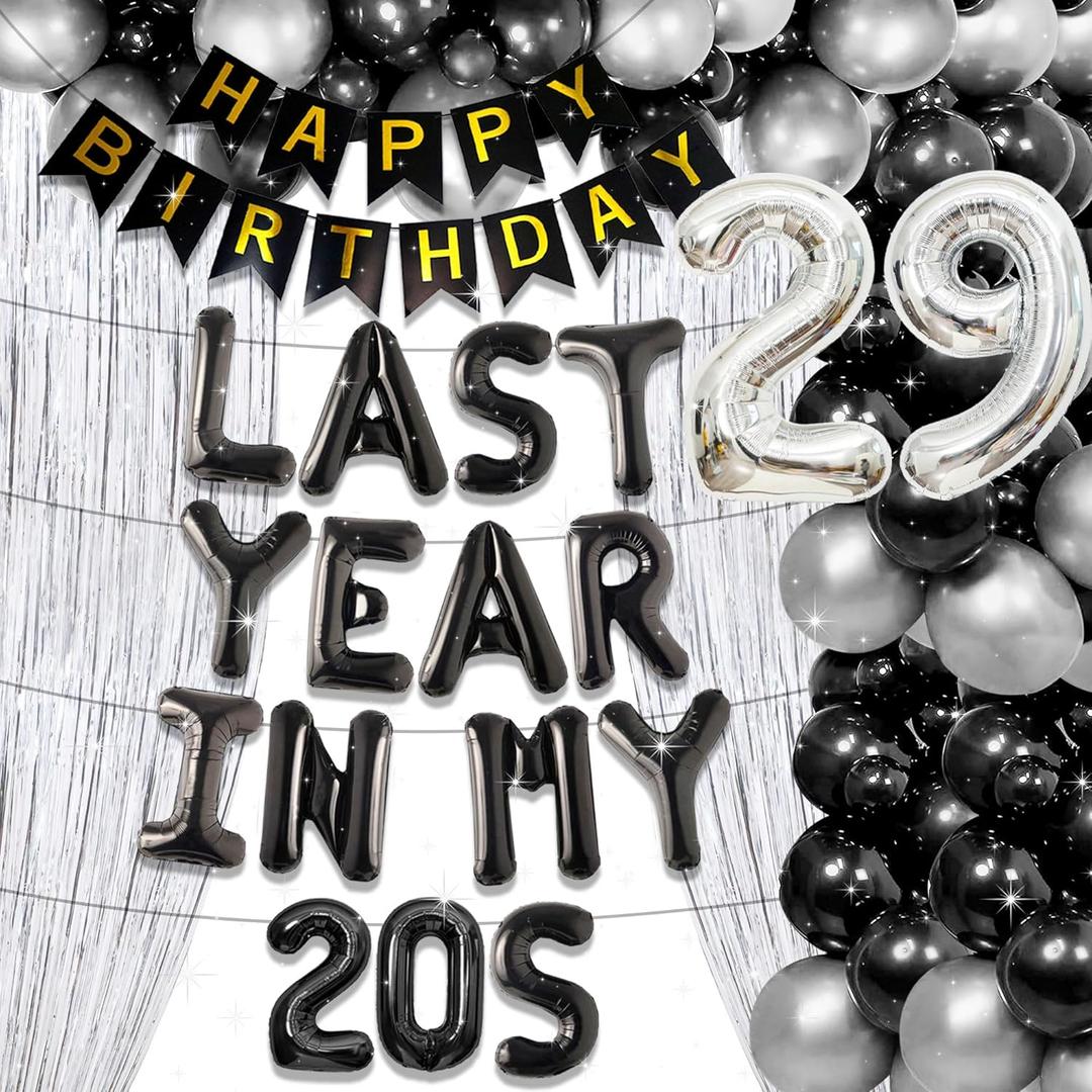 LaVenty Last Year In my 20S Birthday Decorations 29th Birthday Decorations for Men 29 Balloon Number 29 Birthday Balloons (Dark)