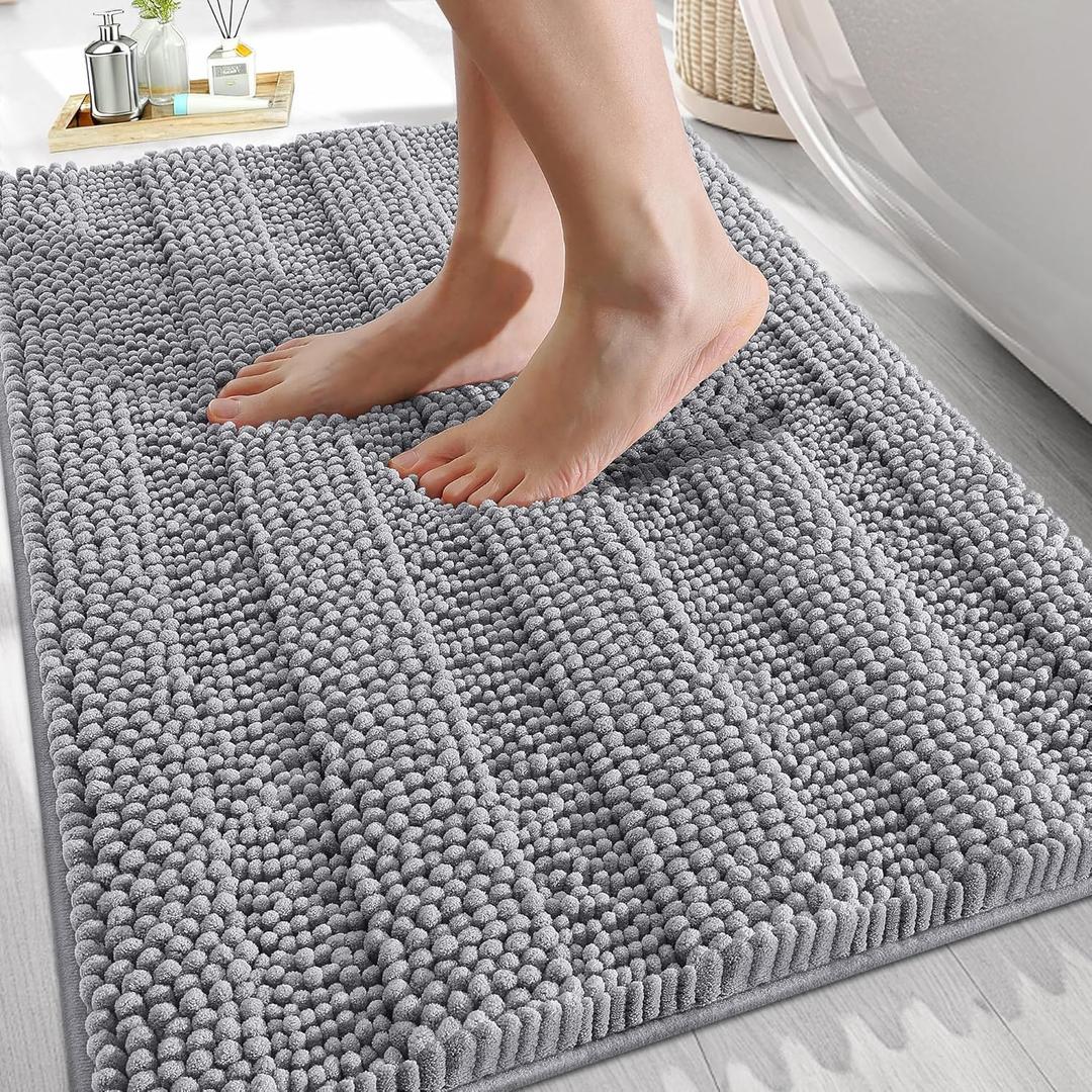 OLANLY Thick Bathroom Rugs 30x20, Extra Soft Absorbent Chenille Striped Bath Rugs, Rubber Backing, Machine Wash Dry, Bath Mats for Bathroom Floor, Tub and Shower, Home Decor Accessories, Grey