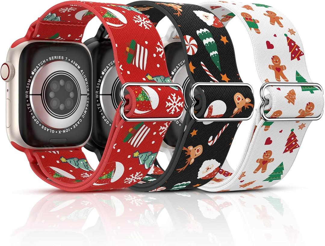 LETOID Stretchy Bands Designed for Apple Watch Band 38mm 40mm 41mm 42mm 44mm 45mm 46mm 49mm Women, Soft Nylon Elastic Strap Solo Loop Wristband for iWatch Series 11 10 9 8 7 6 5 4 3 2 1 SE Ultra (Christmas Snowball/Deer/Gingerbread)