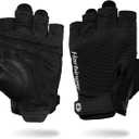 Power Gloves 3.0 - Durable Half Finger Weightlifting Gloves with Adjustable Wrist Closure, Breathable Leather Palm, Men's (Small, Black)