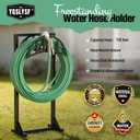YQSLYSF Garden Hose Holder, Water Hose Stand with 4 Stake and 2 Tool Hooks, Heavy-Duty Metal Hose Storage Holds 150Ft, Freestanding Hose Hanger Rack for Outside, Yard, Lawn, Farm