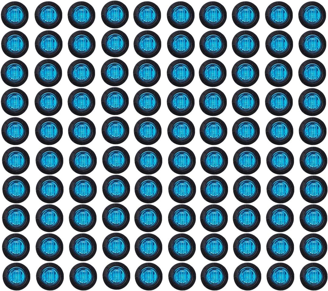 TMH 100 Pcs 3/4 Inch Round 3 LED Side Marker Indicator Lights 12V DC (Blue (100 PCS))