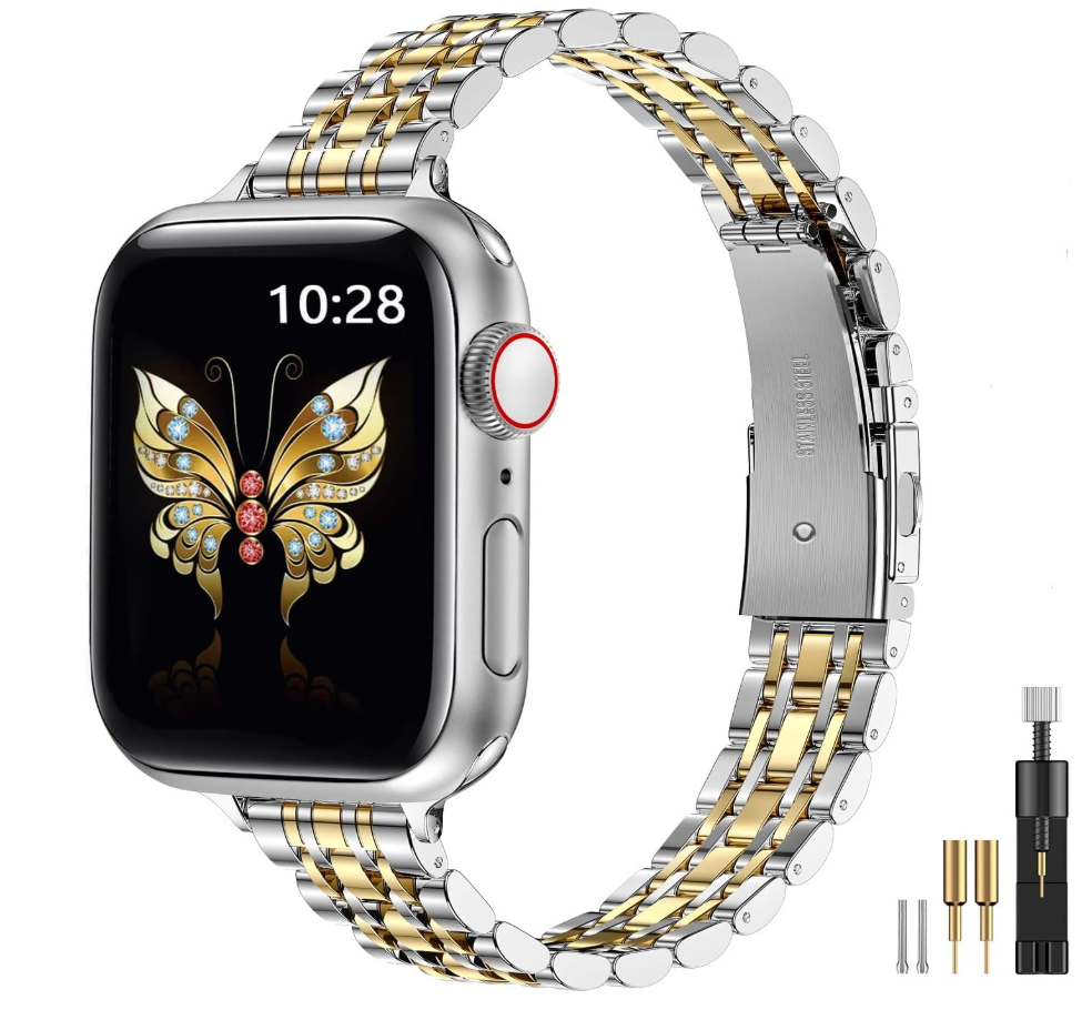 MioHHR Slim Metal Band Compatible with Apple Watch Band 42mm(Series 11 10) 41mm(Series 9 8 7) 40mm(Series 6 5 4 SE3/2/1) 38mm(Series 3 2 1),Stainless Steel iWatch Bands for Women,Rose Gold