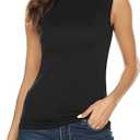 Women's Sleeveless Slim Fit Turtleneck Mock Soft T-Shirt Tank Tops Basic Stretchy Pullover XXL