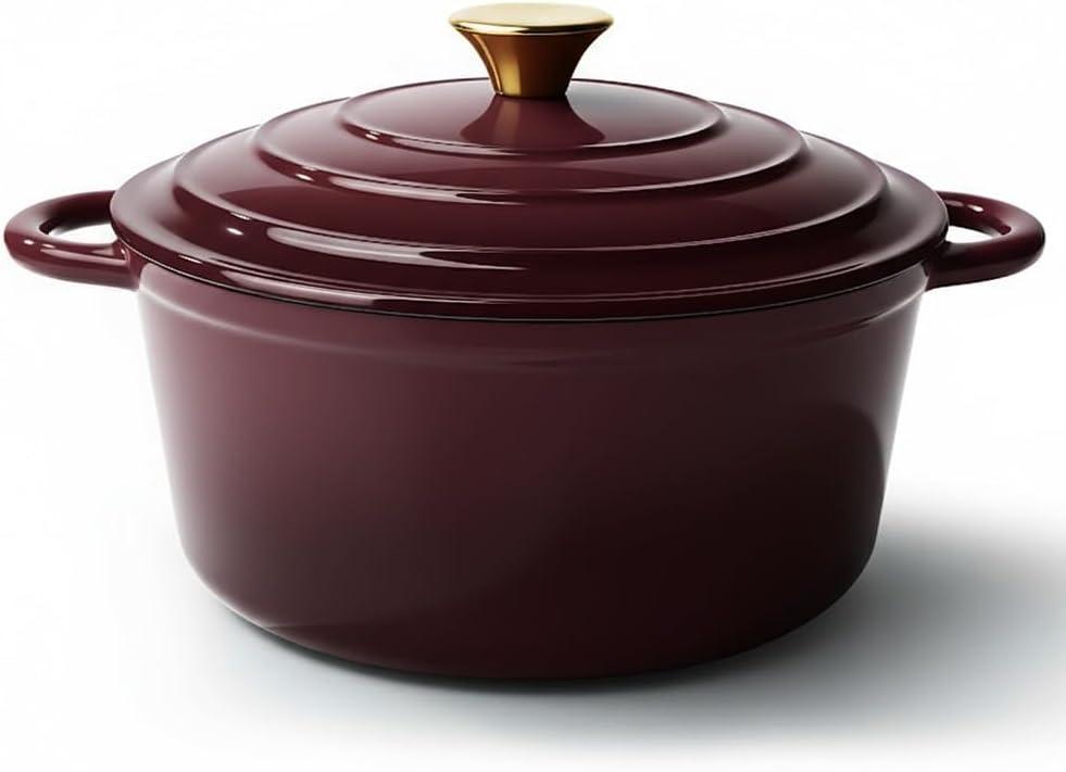 Vintage Style 6 Quart Dutch Oven Pot with Lid, Non Stick Enameled Cast Iron Dutch Oven for Bread Baking, Heavy-Duty, Oven Safe Ceramic Cookware Up to 500F for Baking, Braising, Stews, Roasting, Fig