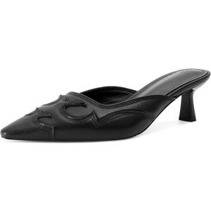 SOVANYOU Kitten Heel Mules for Women Pointed Toe Pumps Stitching Flame Design Close Toe Heels Comfortable Mules for Casual, 10