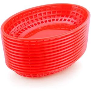 New Star Foodservice 44164 Fast Food Baskets, 9 1/4-Inch x 6-Inch Oval, Set of 12, Red (One Dozen)