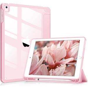 VIKESI for iPad 6th / 5th Generation 9.7 inch Case (2018/2017), iPad Air 2 & 1 (2014/2013) Case, Clear Back, Smart Cover [Built-in Pencil Holder, Auto Sleep/Wake] - Pink