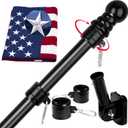 American Flag 3x5 FT with Pole Kit, 6FT Tangle Free Black Flagpole, Heavy Duty Spun Polyester US Flag with Embroidered Stars, Sewn Stripes, Brass Grommets, and Mounting Bracket for Outside House