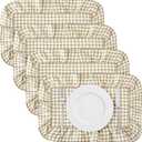 Frienda Set of 4 Light Brown Gingham Plaid Scalloped Placemat with Ruffle, 13.8x17.7 Inch Washable Machine Cotton Rectangle Table Mats for Dining Restaurant Kitchen Table Home Decor