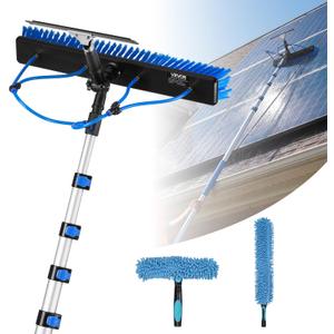 VEVOR Solar Panel Cleaning Kit, 33 ft, Water Fed Pole Kit with Cleaning Brush, Squeegee, Soap Dispenser, Extendable Aluminum Telescopic Pole, 180° Rotatable Brush Head, for Roof Mounted Solar Panels