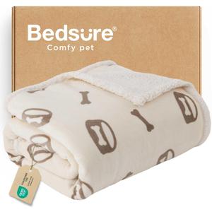 Bedsure Waterproof Dog Blankets for Large Dogs - Soft Print Sherpa Fleece Pet Cat Blanket Washable for Couch Bed Protection, Cozy Plush Reversible Throw Furniture Protector, 50"x60", Beige