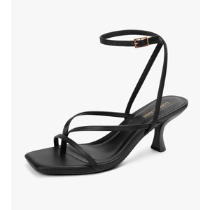 Women's Kitten Heel Strappy Open Square Toe Thong Ankle Strap Heels for Wedding 5.5