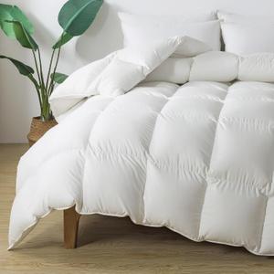 Feathers Down Comforter Queen Size, All Season Luxury Duvet Insert, Ultra-Soft Hotel Collection Bed Comforters, Winter Warm, Box Stitched Bedding Comforter with Corner Tabs (White, 90"x90")