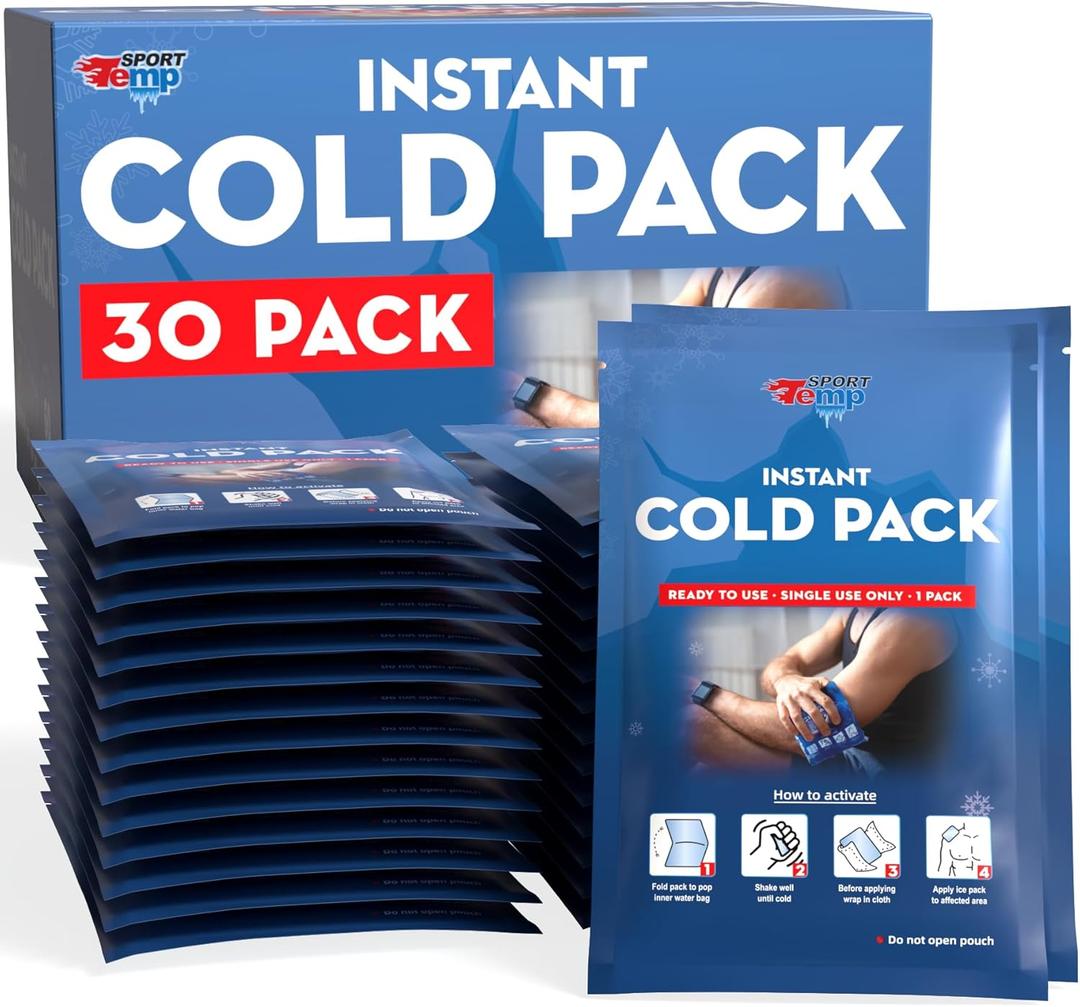 Instant Ice Cold Packs - 30 Individual Packs (7”x5”) Cold Therapy Ice Packs for Pain Relief, Inflammation, Swelling, Sprains, Sprained Muscles, Toothache - Sport Temp