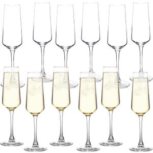 Champagne Glasses, Set of 12 Champagne Flutes with Unique Shape, Long stem Sparkling Wine glasses for Party, Restaurant, Bar, Wine Toasting, Clear