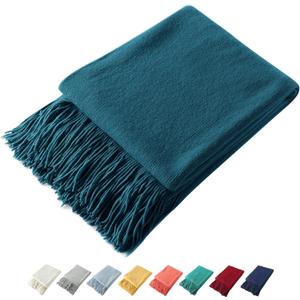 Homiest Decorative Knitted Throw with Fringe, Lightweight Acrylic Knit Blanket, Soft & Cozy Tassel Blanket for Couch, Sofa, Bed (Turquoise, 50 x 60 Inch)