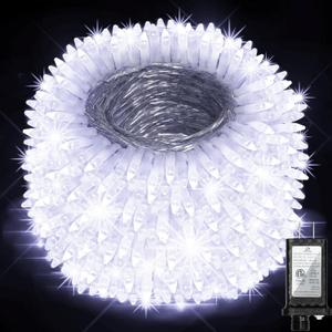 750 LED 240FT Christmas String Lights Outdoor, 12 Pro Modes and Timer Memory & Brightness, Plug in Outdoor Waterproof Clear Wire Twinkle Light for for Xmas Yard Tree Wedding Party Decor (Cool White)