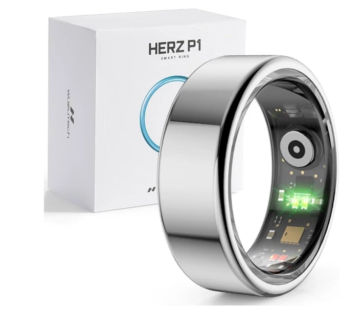  Herz P1 Smart Ring for Women & Men (Size 6) 24/7 Health Metrics Fitness Ring, Tracks 20+ Biometrics, 6 Day Battery Life, Waterproof Stainless Steel, Free APP for iOS Android, No Subscription, Silver