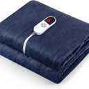 CURECURE Heated Electric Blanket Twin Size 62" x 84" Flannel Heated Blanket with 6 Heating Levels & 10 Hours Auto Off, Comfort Warm Blanket for Home Office Use, Machine Washable (Blue)