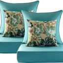 Outdoor Deep Seat Cushion Set of 2,24 x 24 Inch, Deep Seat,Back Cushion and Pillow with Removable Cover and Adjustable Straps for Chair, Sofa, and Couch