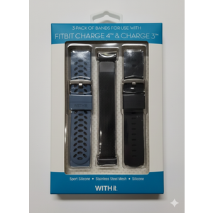 3 Pack Of Bands For With Itibit Sense & Versa 3 Silicone Stainless Steel Mesh Silicone