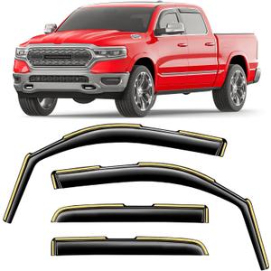 in-Channel Window Rain Guards Fit for Dodge RAM 1500 2019-2026(New Body Style Includes TRX) Crew Cab Extra Durable Window Deflectors Window Vent Visors Truck Vent Shades Car Accessories